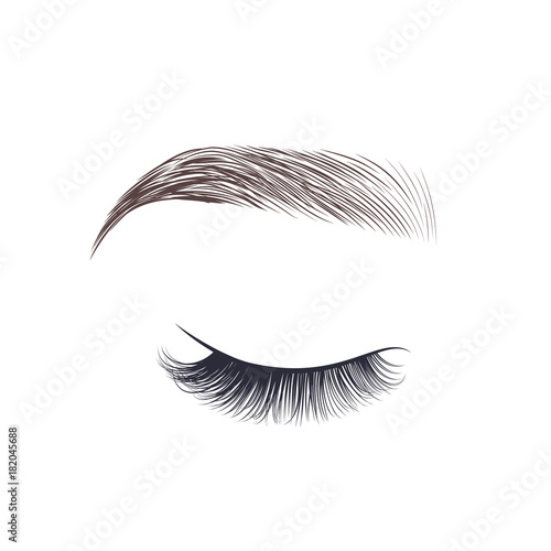 Makeup eyebrow. Closed eye with long eyelashes. Vector illustration