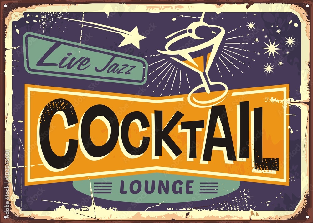 Cocktail lounge retro sign design with martini glass and creative typo Stock Vector Adobe Stock