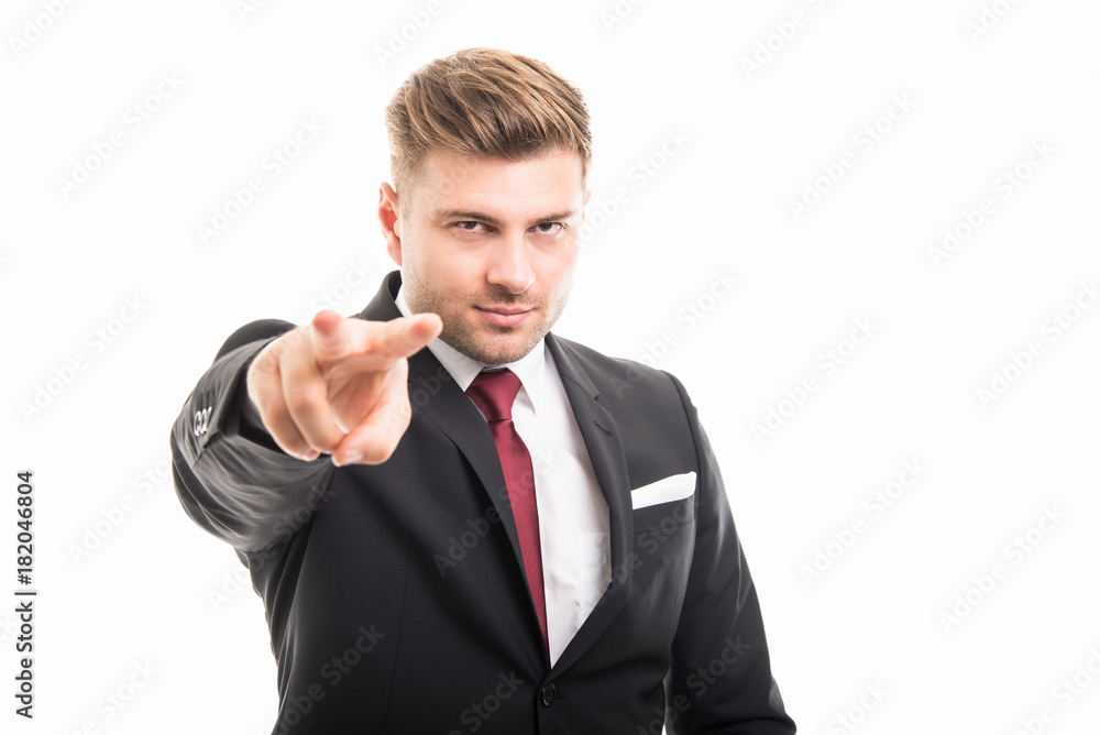 Handsome business man showing watching you gesture Handsome business man showing watching you gesture