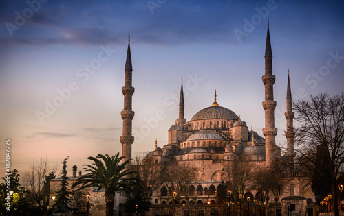 Sultanahmet Mosque the Blue Mosque in Istanbul, Turkey , exterior view of the Blue Mosque at sunset 