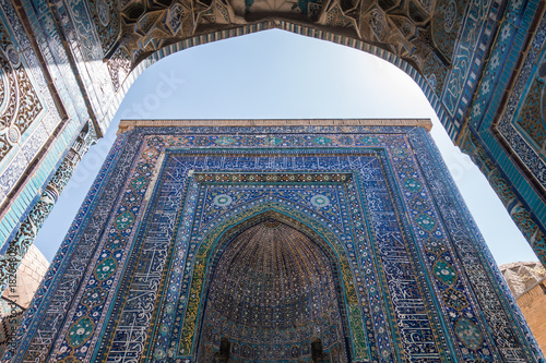 Shah-i-Zinda complex with finely decorated mausoleums in Samarkand, Uzbekistan photo