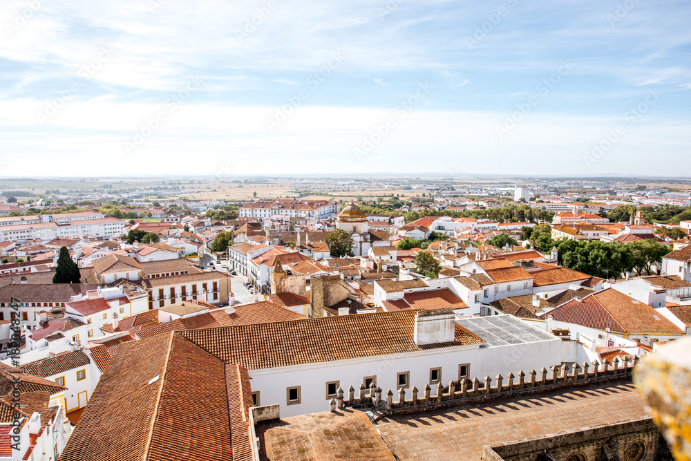 Cityscape view on the old town of Evora city in Portugal