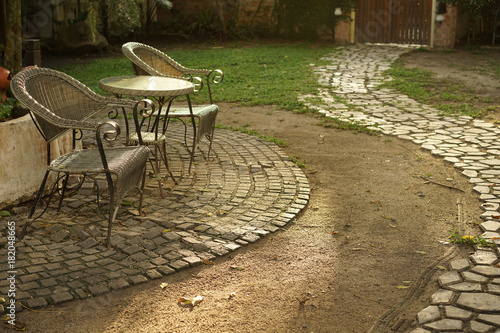 Wallpaper Mural Set of Table and Chairs in the Garden Torontodigital.ca