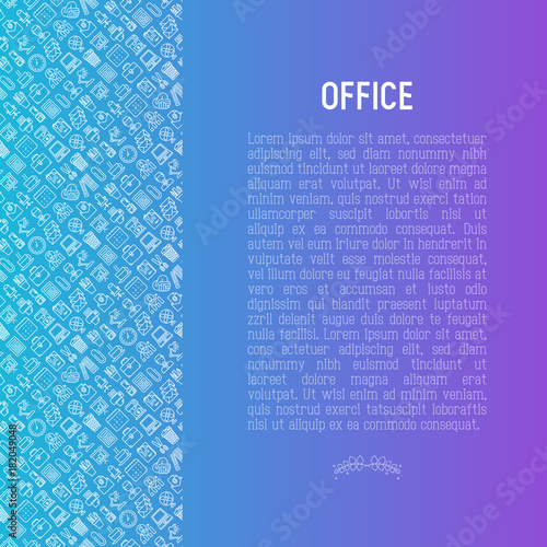 Office concept with thin line icons of manager, coffee machine, chair, career growth, e-mail, folders, water cooler, lamp. Vector illustration for banner, web page, print media.