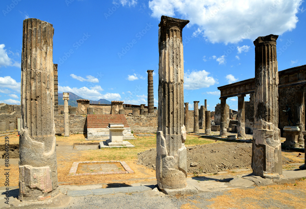 Ancient city of Pompeii, Italy. Roman town destroyed by Vesuvius volcano.