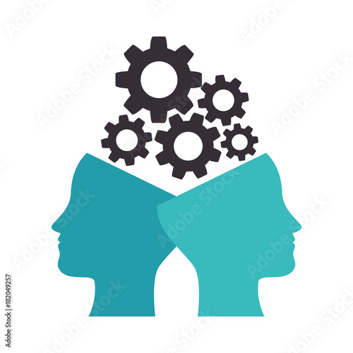 human profiles with gears vector illustration design