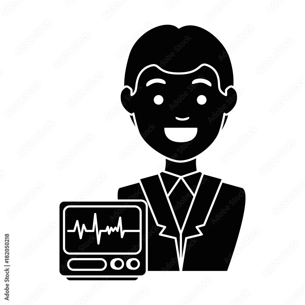 doctor character with ekg machine vector illustration design