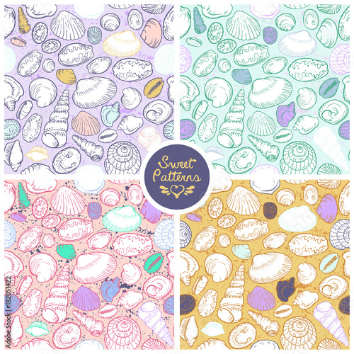 Set of Seamless retro graphic Shell pattern