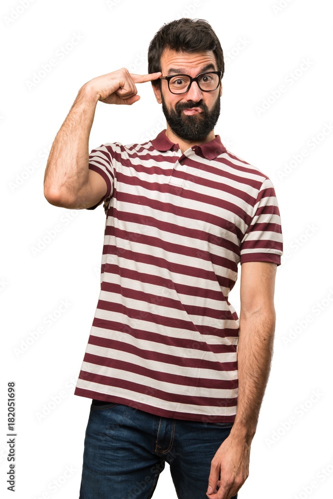 Man with glasses making crazy gesture Man with glasses making crazy gesture