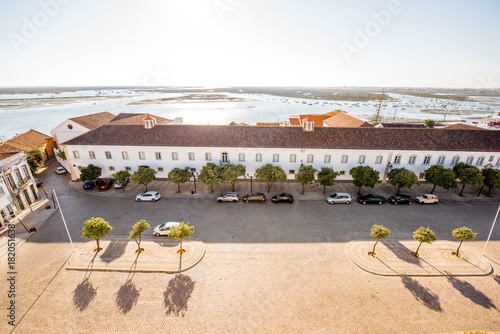 Top cityscape view on the old town with beautiful rooftops in Faro on the south of Portugal