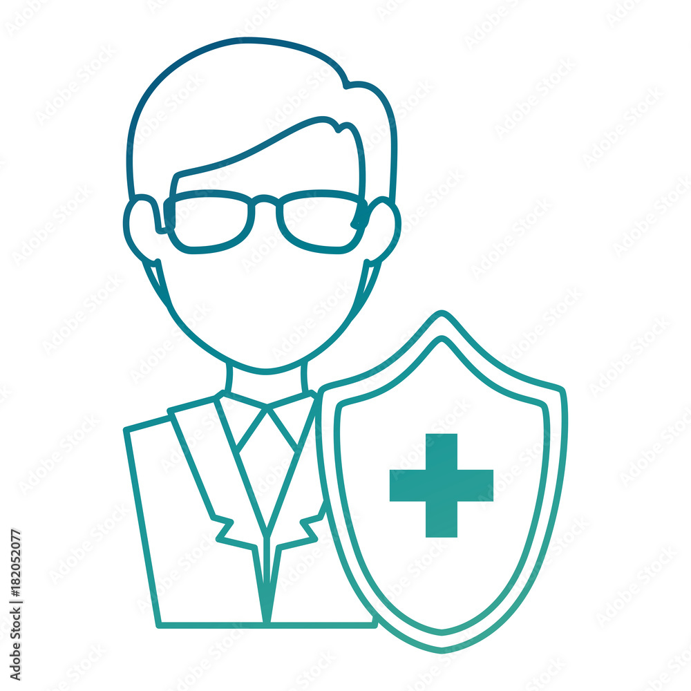 doctor character with shield vector illustration design