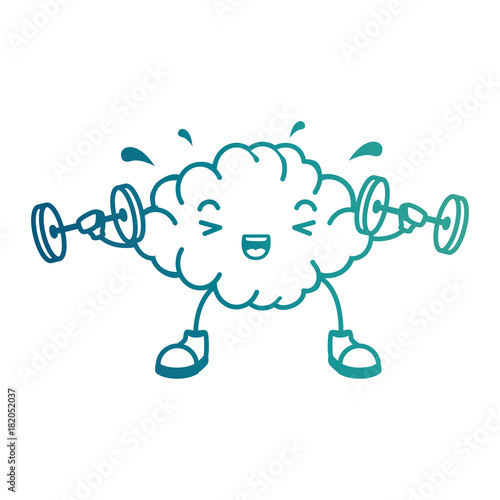brain with weight lifting kawaii character vector illustration design