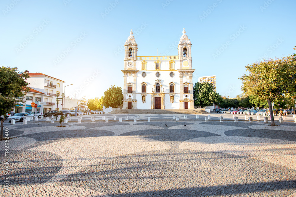 View on the facade of Carmo church in Faro city on the south of Portugal