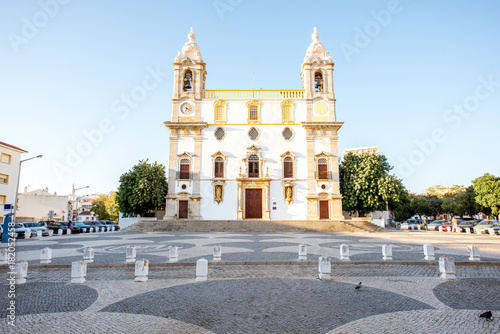 View on the facade of Carmo church in Faro city on the south of Portugal