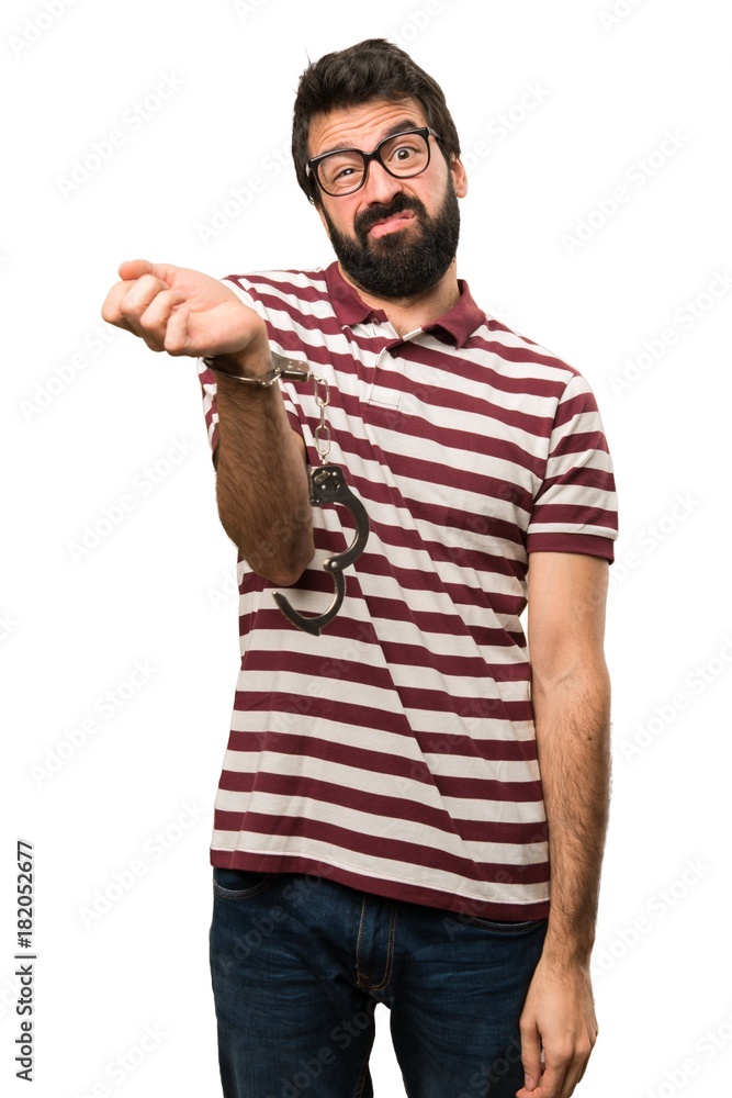 Man with glasses with handcuffs Man with glasses with handcuffs