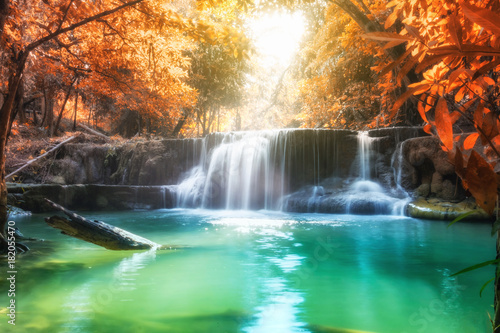 Scenic waterfall in rainforest on autumn season at Huai Mae Khamin national park