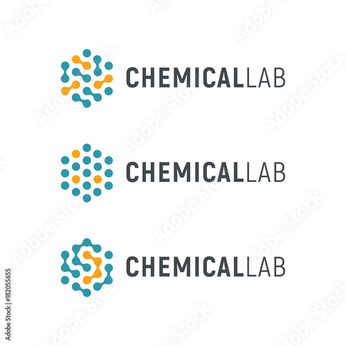 Chemical lab logo template. Abstract hexagon vector logotype. Biology hi-tech technology logos. Medical equipment