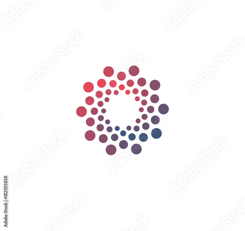 Advanced analysis big dat base symbol. Development of artificial intelligence sign. Abstract innovative high tech logo template. Colorful round icon from circles. Smart computer, machine learning.
