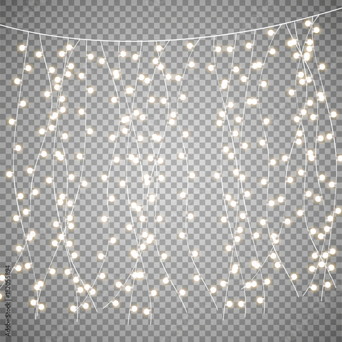 Christmas lights isolated on transparent background. Set of golden xmas glowing garland. Vector illustration
