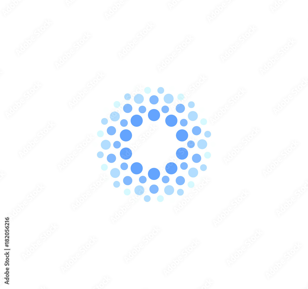 Abstract blue color round logo from circles. Water vector logotype template. Innovative cleaning and freezing method. Sparkling drink icon. Abstract blue color round logo from circles. Water vector logotype template. Innovative cleaning and freezing method. Sparkling drink icon.