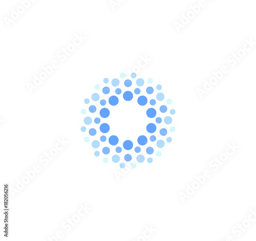 Abstract blue color round logo from circles. Water vector logotype template. Innovative cleaning and freezing method. Sparkling drink icon.