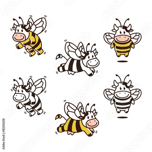 cow bee cartoon mascot set bundle character coloring book vector logo avatar download
