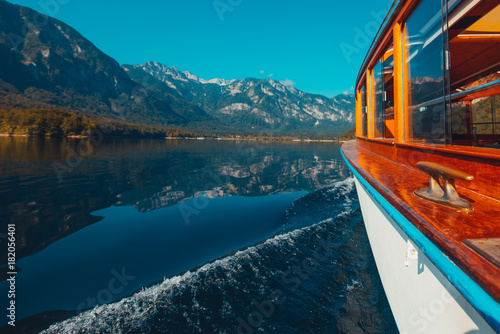 Boat sailing on lake Bohinj