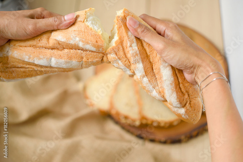 Freshly baked French bread fresh made from the whole wheat  Concept is healthy eating