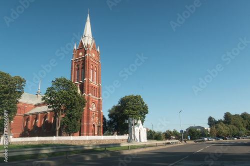 Catholic church of red brick in a small European town