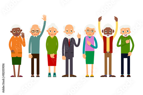 Group of gesticulating elderly people