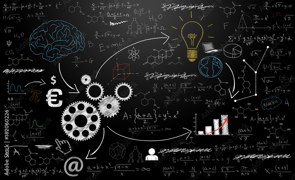 lavagna, formule, icone, sfondo