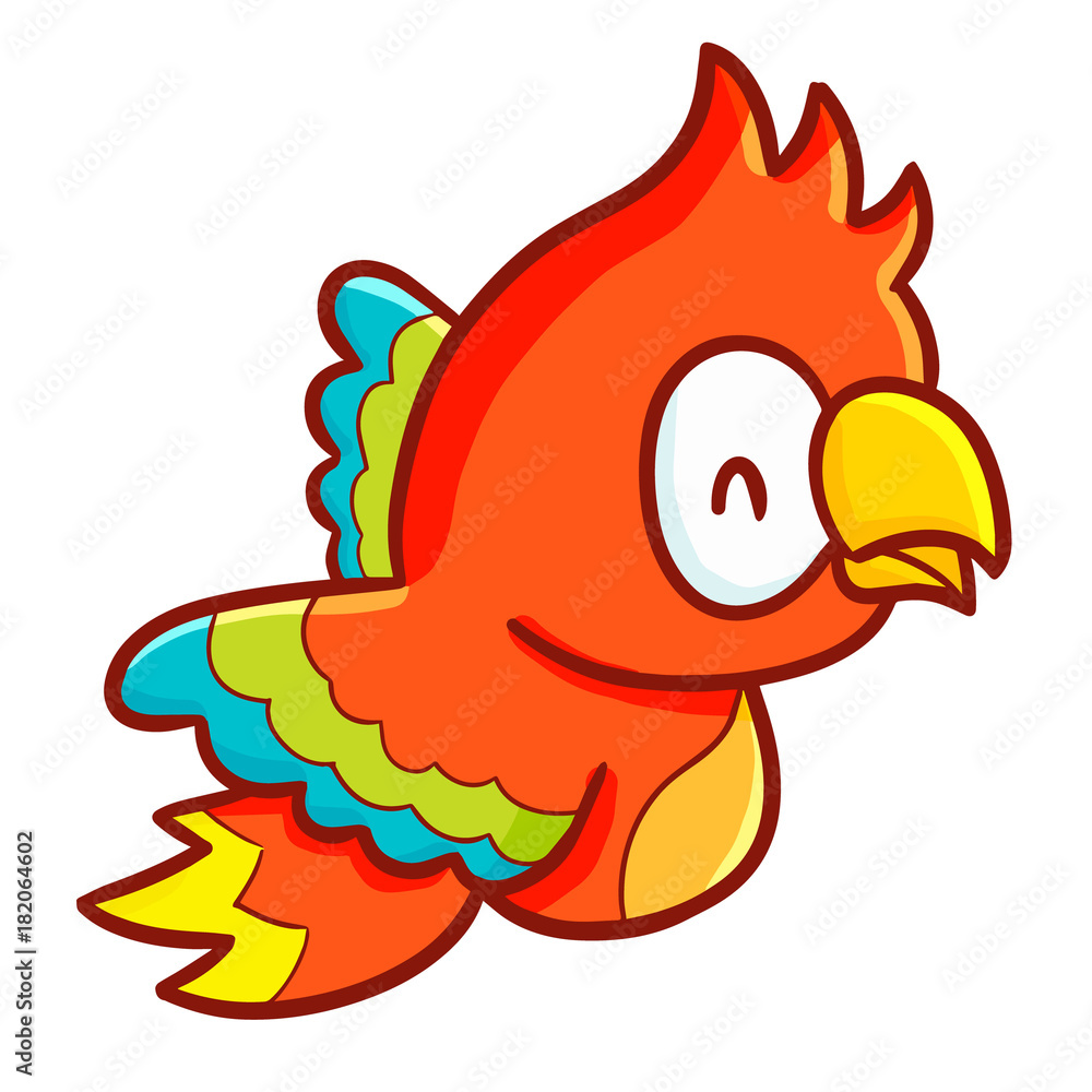 Funny and cute colorful parrot flying and smiling - vector.
