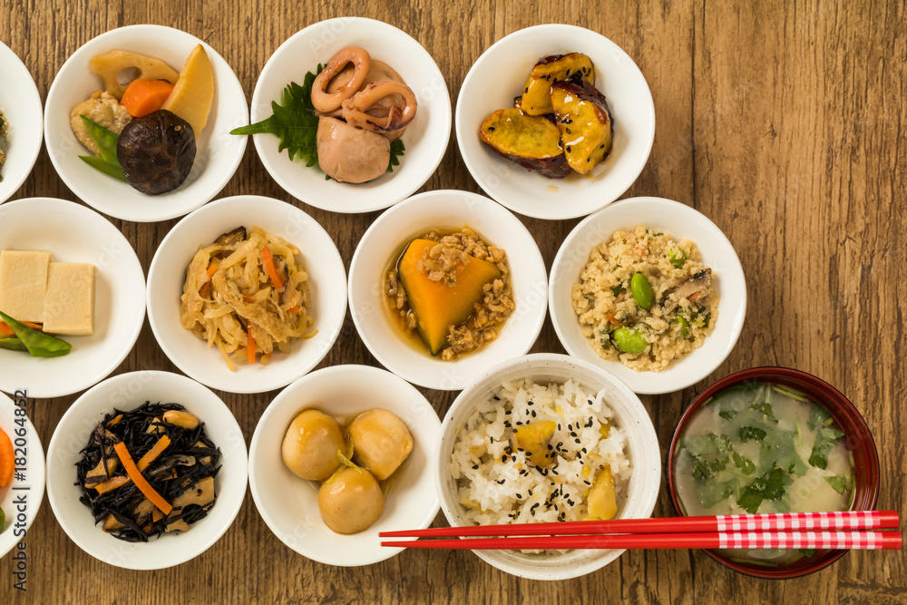 一般的なごはんのおかず　Side dishes of rice japanese food