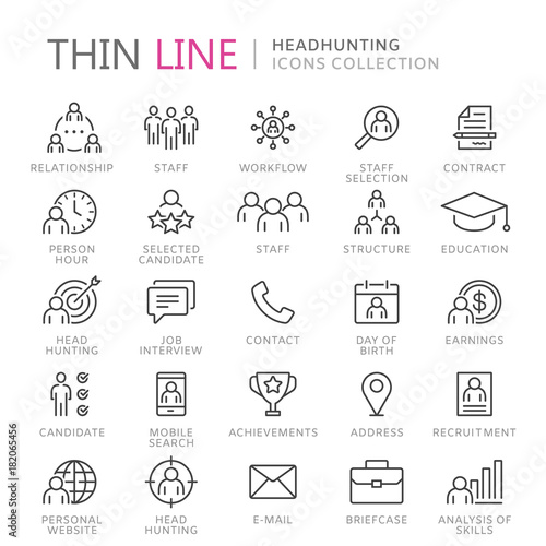 Collection of headhunting thin line icons