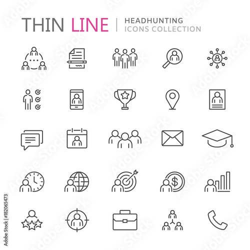 Collection of headhunting thin line icons