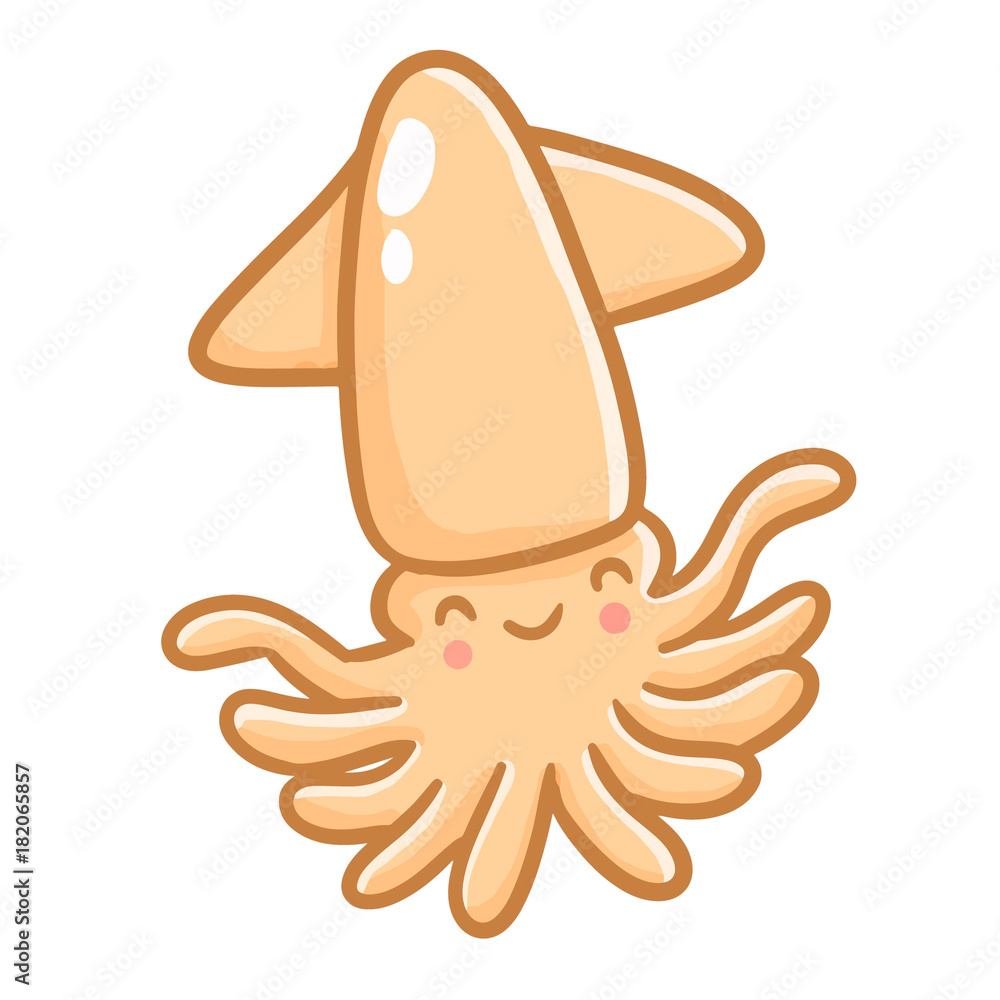 Funny and cute squid smiling happily - vector. Stock Vector | Adobe Stock