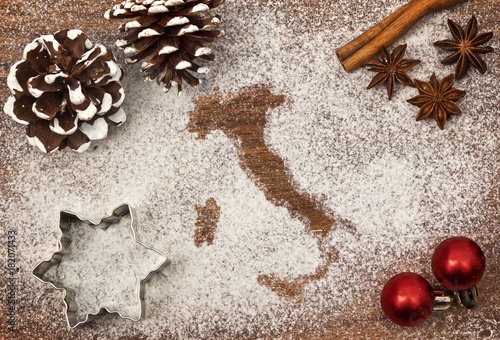 Festive motif of flour in the shape of Italy (series)