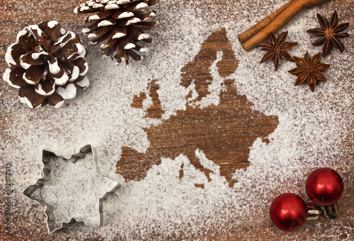 Festive motif of flour in the shape of Europe (series)