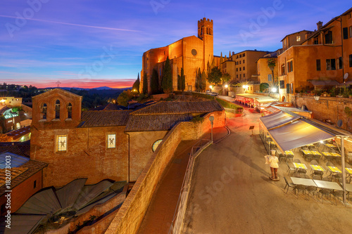 Siena. Basilica of St. Dominic at sunset. .