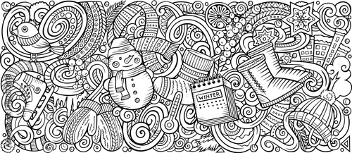 Cartoon vector doodles Winter vertical horizontal stripe illustration