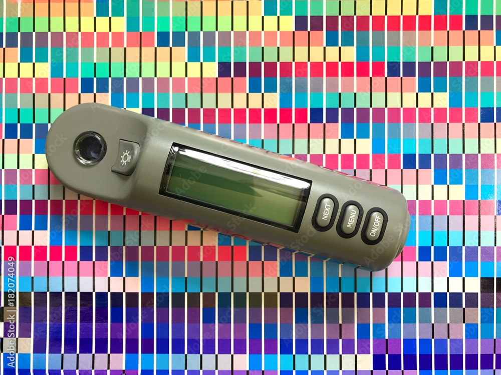 spectrophotometer Color chart with measurement tool. Checking colors