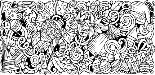 Wallpaper Mural Cartoon vector doodles New Year horizontal stripe illustration Torontodigital.ca