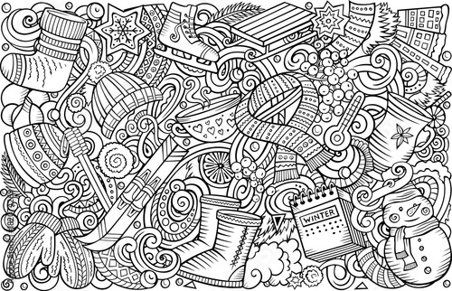 Cartoon vector doodles Winter vertical horizontal stripe illustration