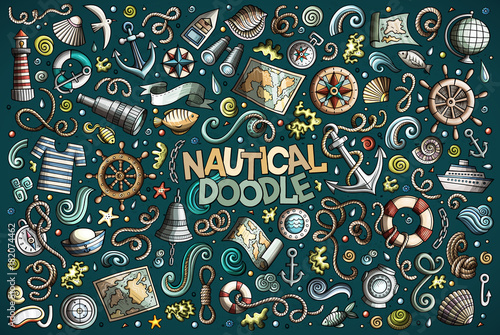 Set of marine, nautical objects and symbols