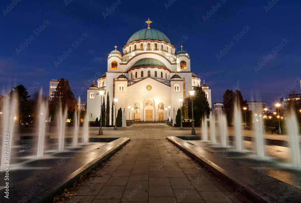 St. Sava cathedral at sunset blue hour