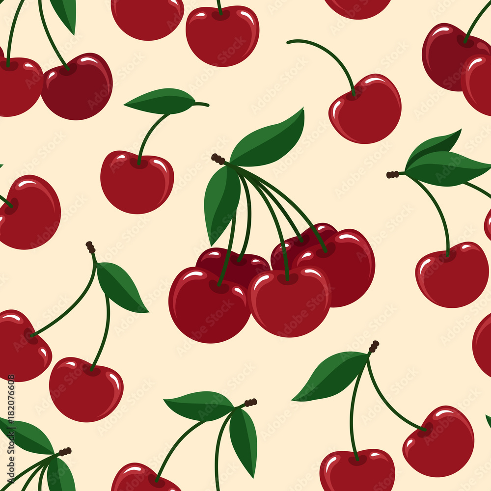 Cherry seamless pattern. Vector cherries fresh fruits vector seamless background Cherry seamless pattern. Vector cherries fresh fruits vector seamless background