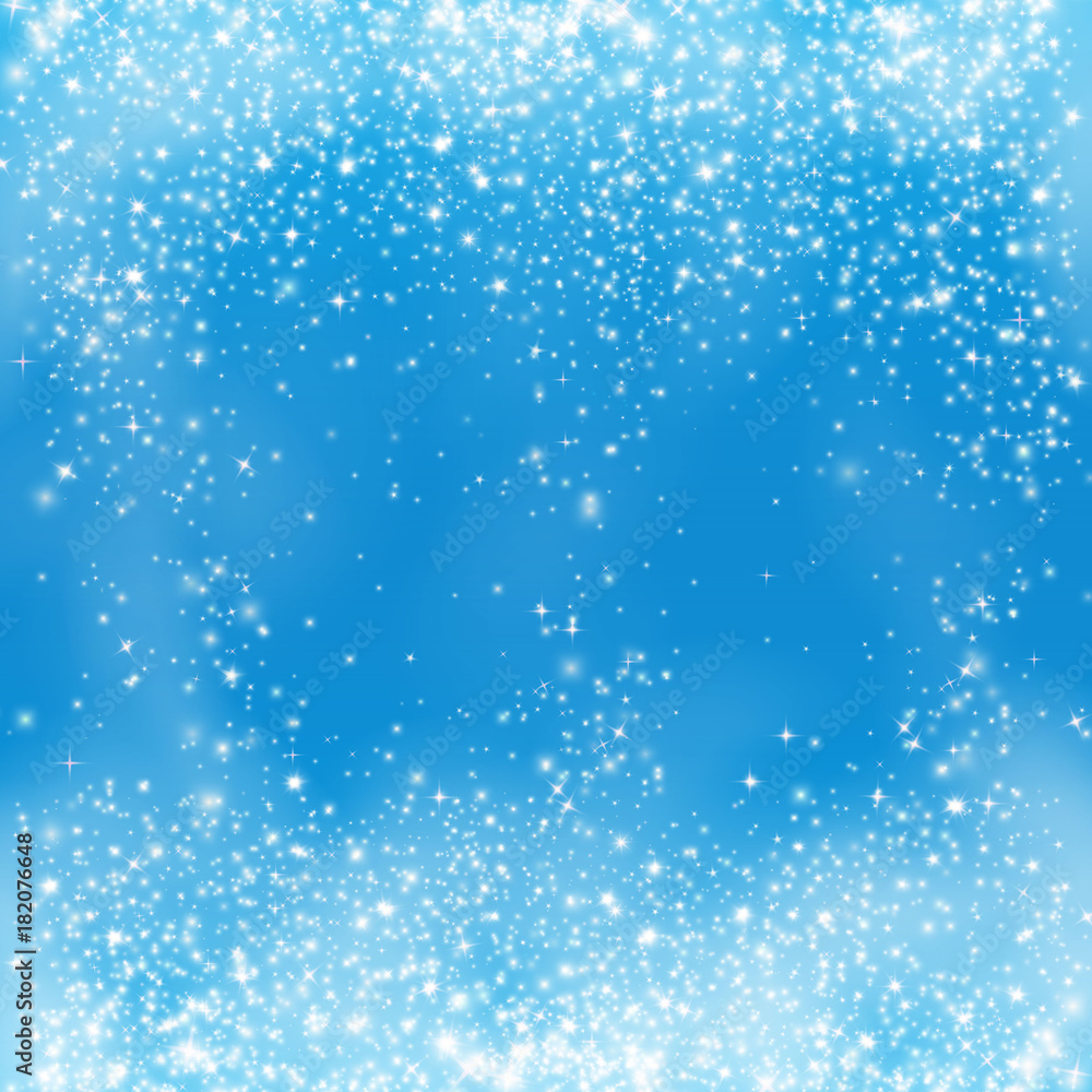 Falling snow on the blue background. Snowflake on winter blue sky vector