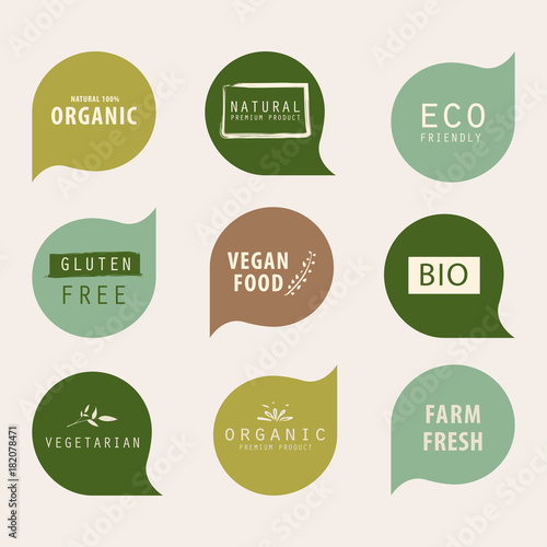 natural and organic green banner or label design. farm fresh product element. photo