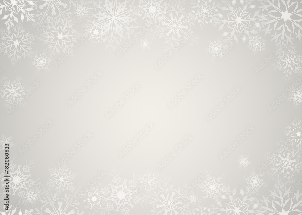 Light Christmas background with snowflakes. Greeting card or invitation. Merry Christmas and Happy New Year. Element for design.