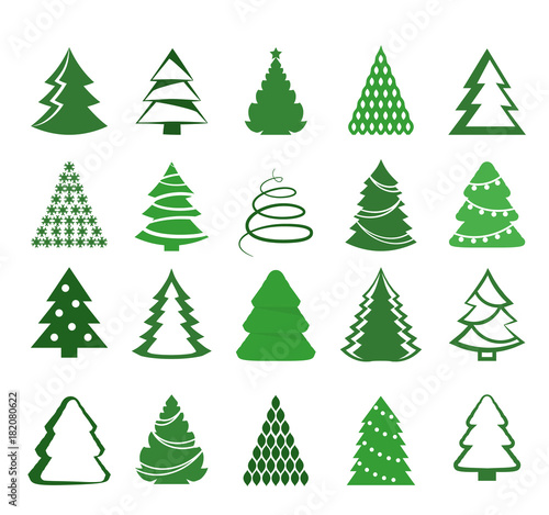 A set of Christmas trees isolated on a white background. Flat element of design.